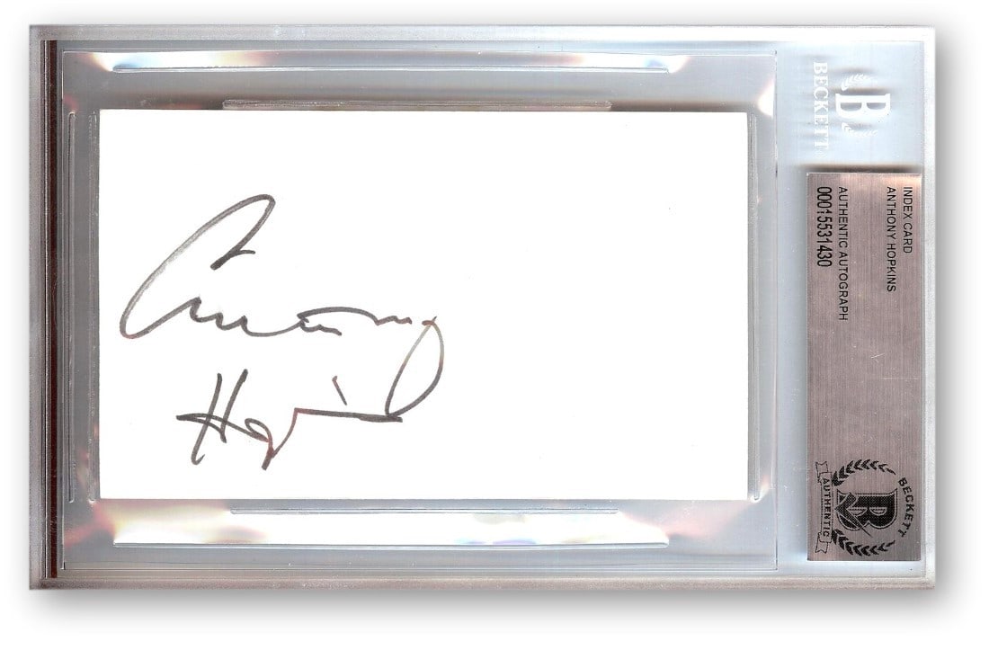 Beckett Authenticated Anthony Hopkins Index Card Signed Silence of the Lambs: Beckett Authenticated Anthony Hopkins Index Card Signed Silence of the Lambs This is an original index card signed by Anthony Hopkins, renowned for his role in 'Silence of the Lambs.' The autograph ha