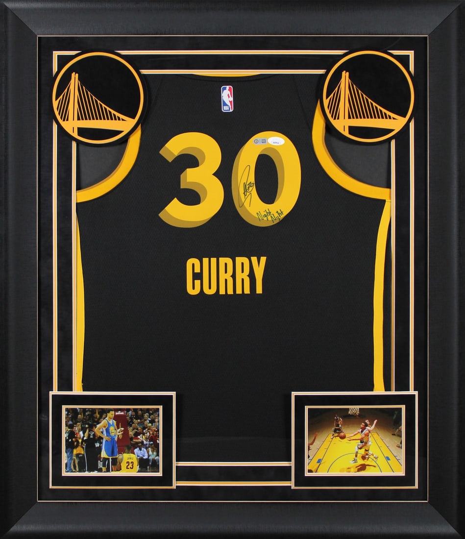 Framed Stephen Curry Night Night autographed Warriors City Edition jersey JSA (1 of 2)