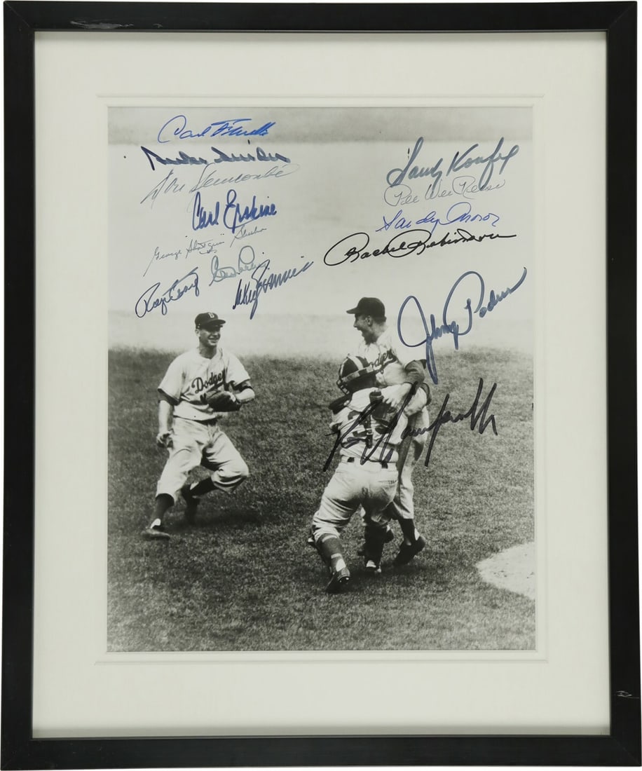 1955 Brooklyn Dodgers Team Signed 16x20 Photo PSA Authenticated Koufax Campanella: 1955 Brooklyn Dodgers Team Signed 16x20 Photo PSA Authenticated Koufax Campanella This stunning 16x20 black and white photo commemorates the 1955 Brooklyn Dodgers World Series Championship, featuring 