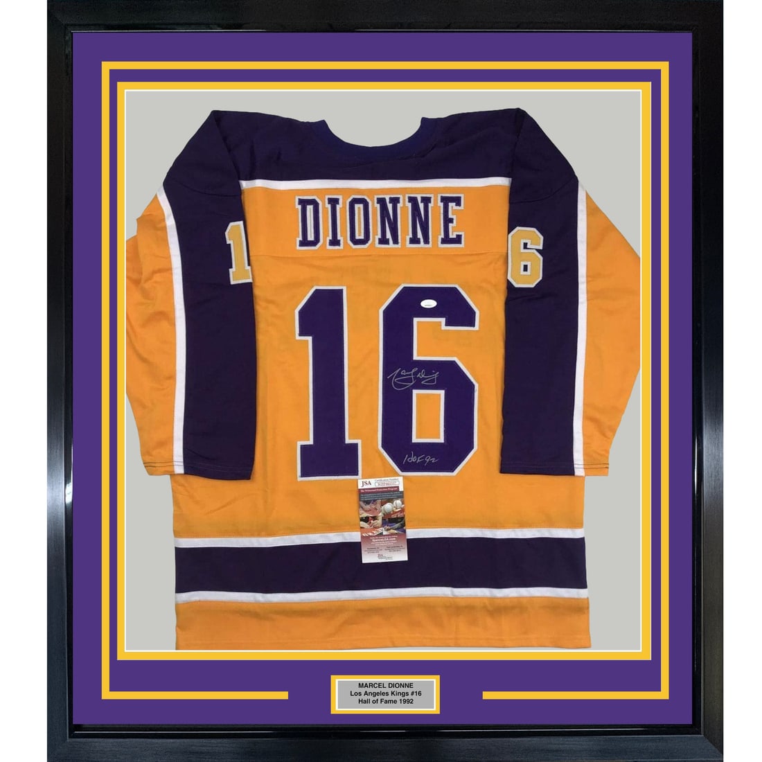 Framed Autographed Marcel Dionne HOF 92 LA Kings Jersey JSA COA 35x39 (1 of 1)