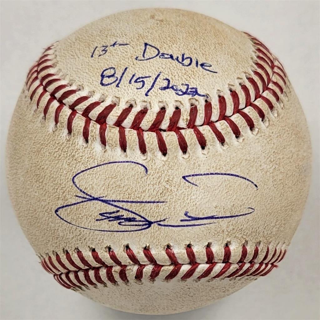 Taylor Ward 2022 Game Used Baseball Signed 13th Double BAS Authenticated: Taylor Ward 2022 Game Used Baseball Signed 13th Double BAS Authenticated This is a game-used baseball from Taylor Ward, featuring his signature, authenticated by Beckett Authentication Services (BAS).