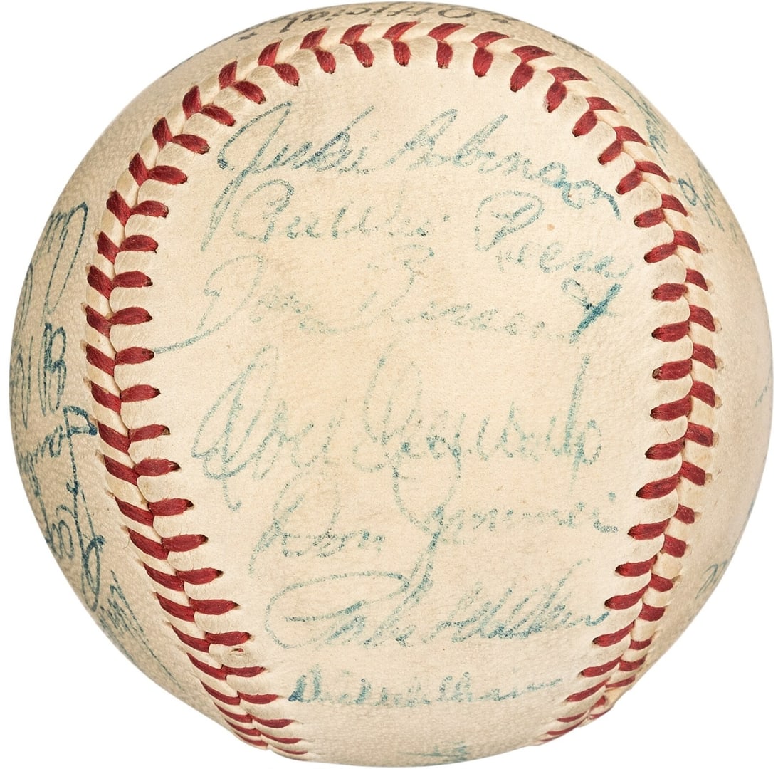 1956 Brooklyn Dodgers Team Signed Baseball Jackie Robinson Roy Campanella PSA: 1956 Brooklyn Dodgers Team Signed Baseball Jackie Robinson Roy Campanella PSA Celebrate a piece of baseball history with this 1956 Brooklyn Dodgers Team Signed Baseball, featuring the autographs of 22