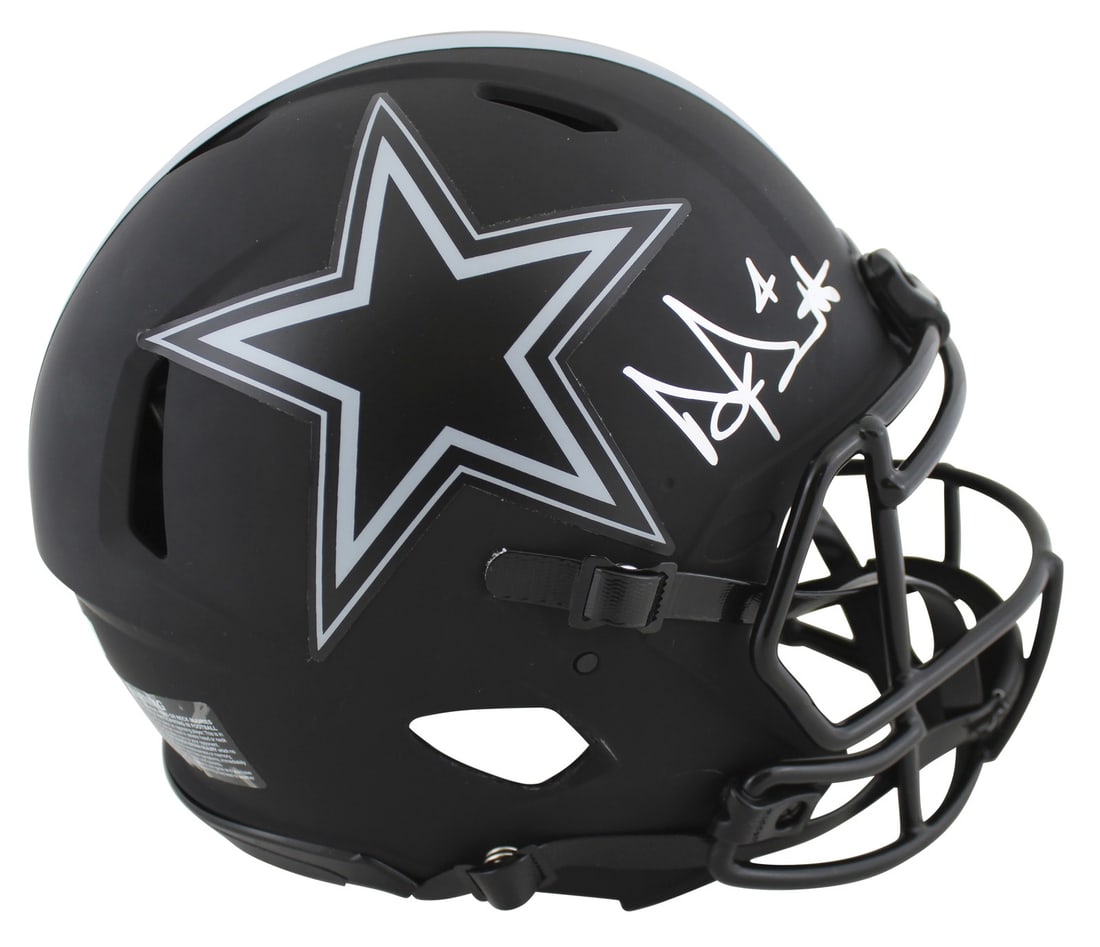 Dak Prescott Signed Dallas Cowboys Eclipse Speed Helmet BAS Authenticated: Dak Prescott Signed Dallas Cowboys Eclipse Speed Helmet BAS Authenticated This authentic full-size Speed Proline helmet features the signature of Dak Prescott, quarterback for the Dallas Cowboys. The 