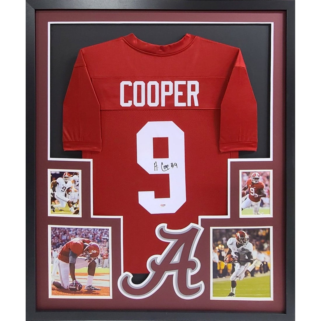 Framed Alabama Crimson Tide Jersey Signed by Amari Cooper PSA/DNA Authenticated: Framed Alabama Crimson Tide Jersey Signed by Amari Cooper PSA/DNA Authenticated This is a framed Alabama Crimson Tide jersey autographed by Amari Cooper. The jersey is authenticated by PSA/DNA and inc