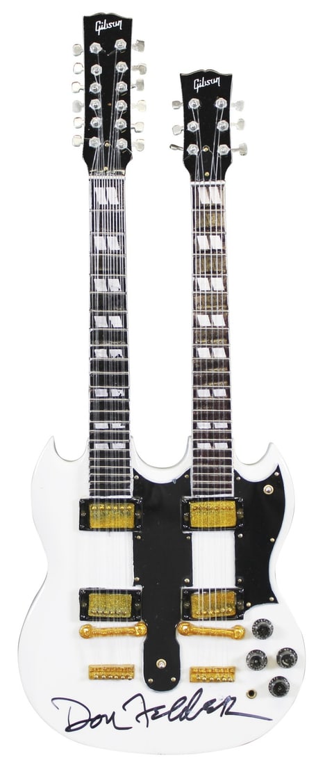 Autographed White Mini Double Neck Gibson Guitar Don Felder JSA COA (1 of 3)