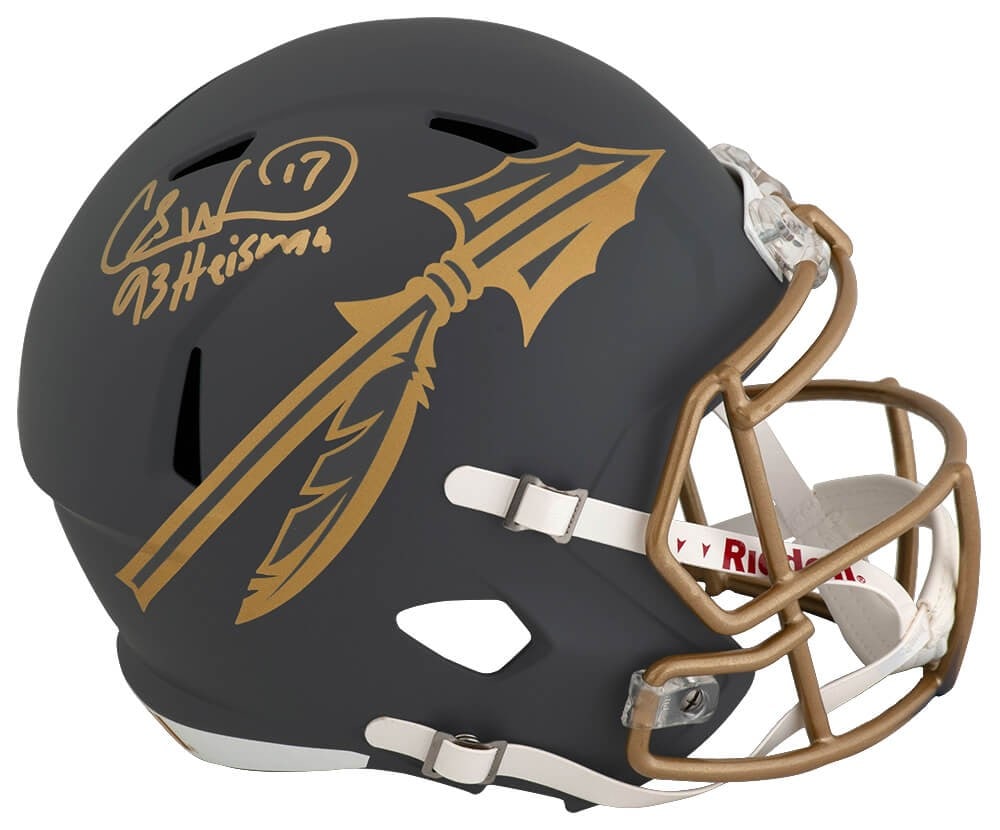 Charlie Ward Signed Florida State Helmet with '93 Heisman Inscription COA: Charlie Ward Signed Florida State Helmet with '93 Heisman Inscription COA This is a pre-owned, full-size speed replica helmet of Charlie Ward, a celebrated player from the Florida State Seminoles. The