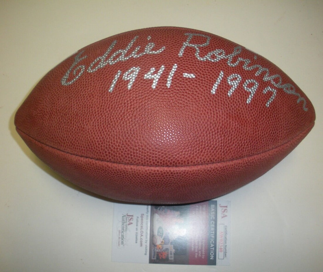 Official Wilson Football Signed by Eddie Robinson Grambling State Coach JSA COA: Official Wilson Football Signed by Eddie Robinson Grambling State Coach JSA COA This is an official Wilson football signed by Eddie Robinson, the renowned coach of Grambling State. The football is an 