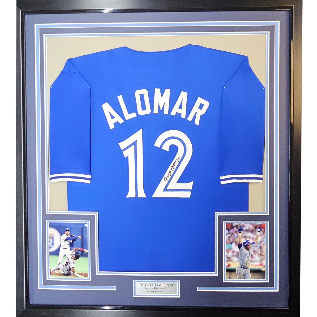 Framed Signed Roberto Alomar Jersey with JSA COA Toronto Blue Jays: Framed Signed Roberto Alomar Jersey with JSA COA Toronto Blue Jays This framed autographed jersey features the iconic Roberto Alomar of the Toronto Blue Jays, showcasing his legendary status in Major 