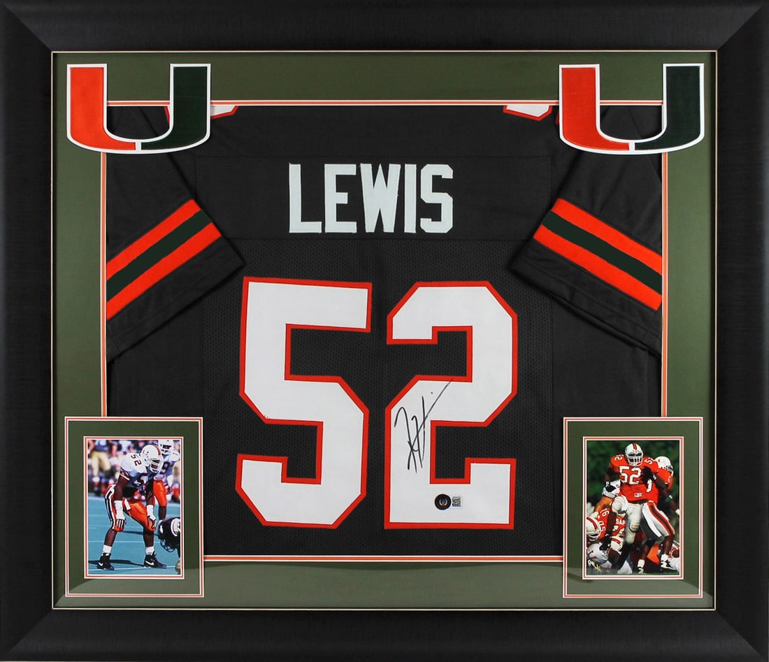Ray Lewis Signed Miami Hurricanes Framed Black Jersey Beckett Witnessed COA (1 of 2)