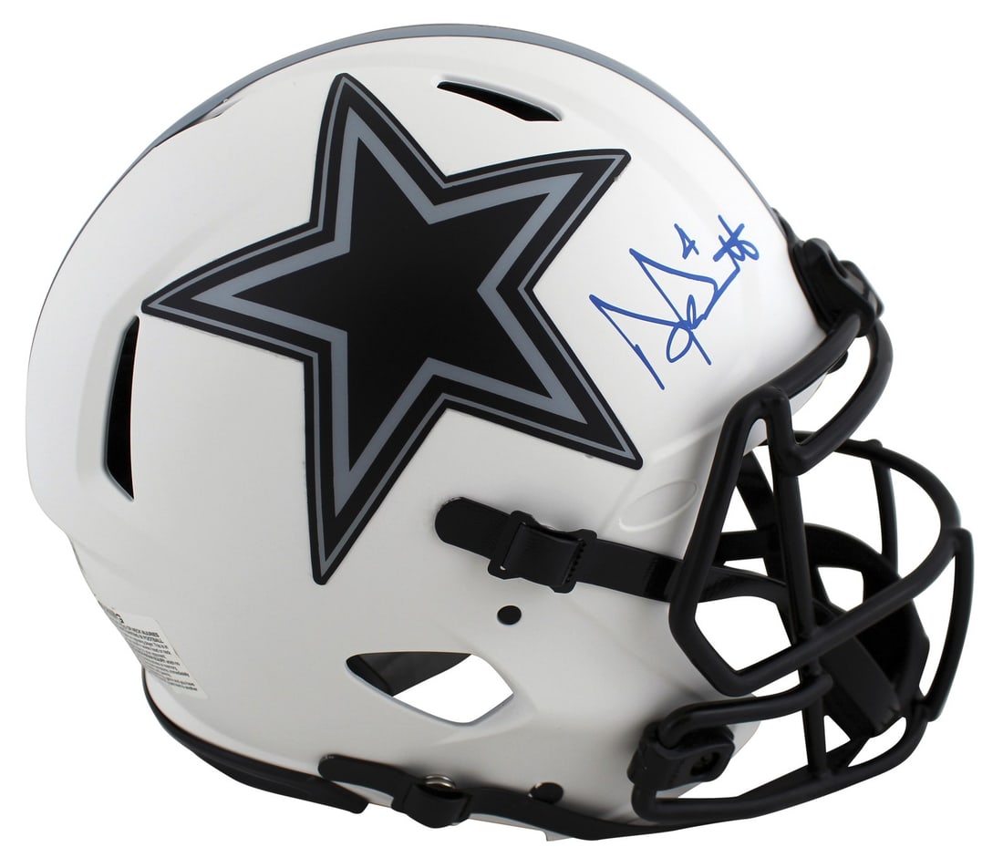 Dak Prescott Signed Lunar Full Size Helmet Dallas Cowboys BAS Witnessed: Dak Prescott Signed Lunar Full Size Helmet Dallas Cowboys BAS Witnessed This authentic Dallas Cowboys Lunar Riddell Full Size Speed Proline Helmet has been personally signed by star quarterback Dak Pr