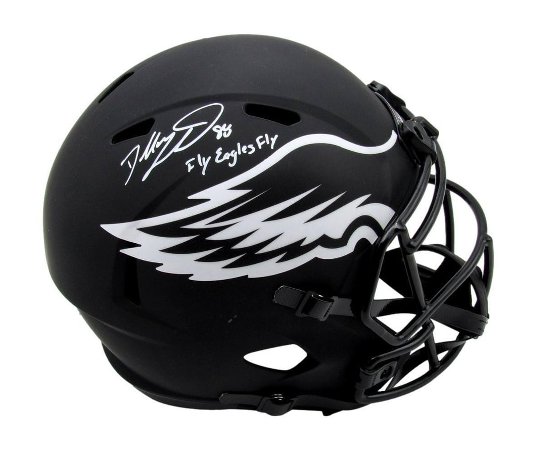 Dallas Goedert Signed Eclipse Replica Helmet Fanatics Authenticated: Dallas Goedert Signed Eclipse Replica Helmet Fanatics Authenticated This item features a Dallas Goedert signed and inscribed "Fly Eagles Fly" full-size Eclipse replica football helmet, representing th