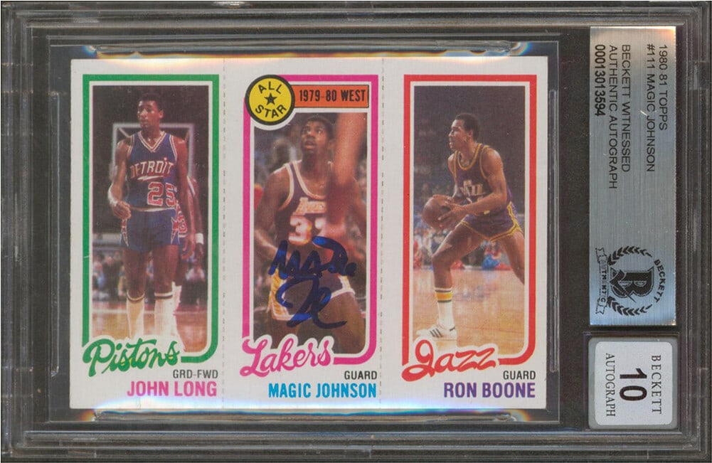 Magic Johnson Signed 1980 Topps 111 Card Mint 10 BAS Authenticated: Magic Johnson Signed 1980 Topps 111 Card Mint 10 BAS Authenticated This is a 1980-81 Topps #111 basketball card featuring Magic Johnson of the Los Angeles Lakers. The card has been personally signed b