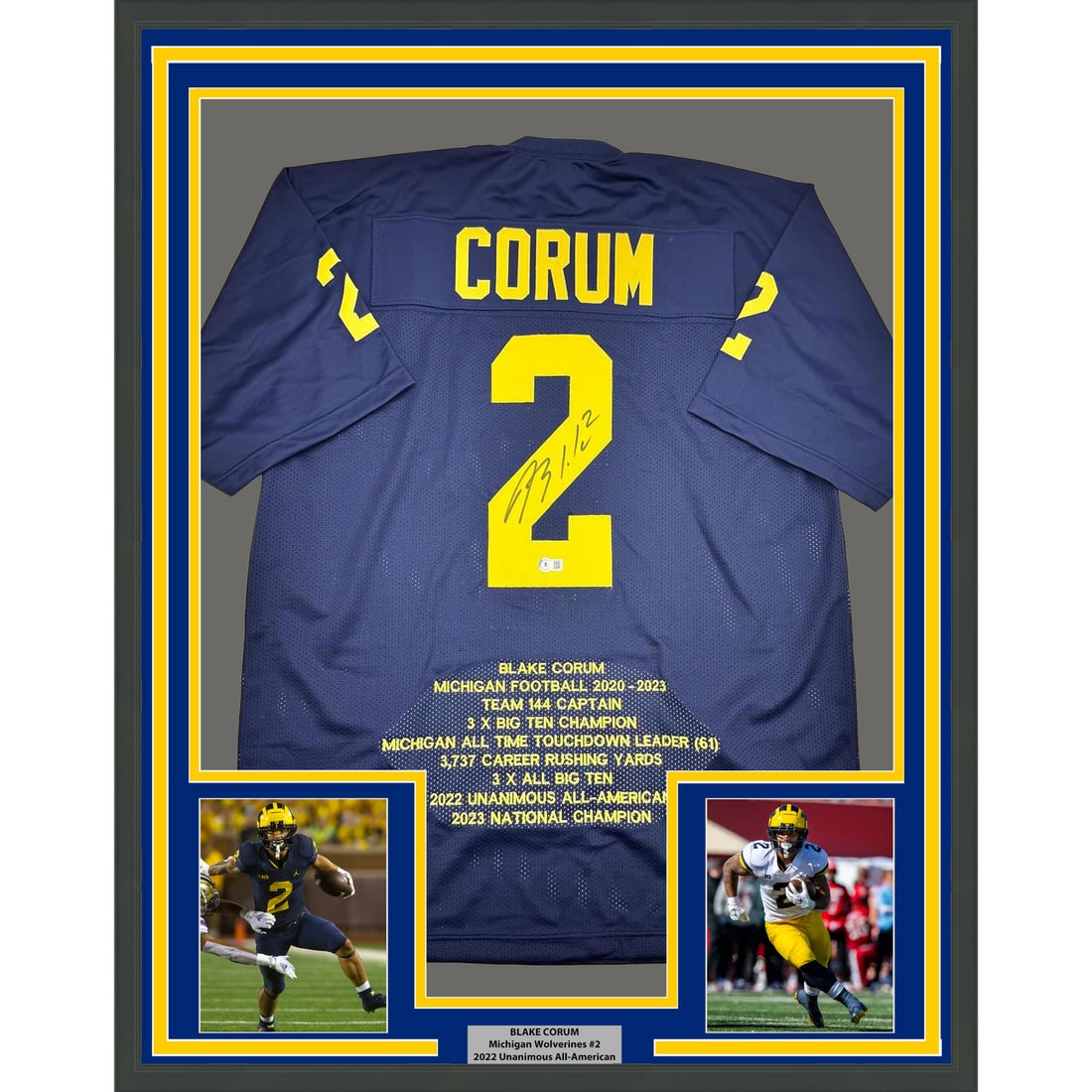 Blake Corum Signed Michigan Jersey 35x39 Framed With Beckett COA (1 of 2)
