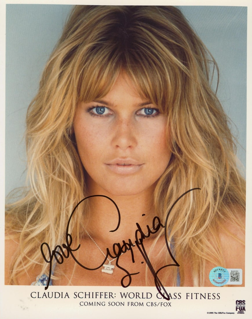 Claudia Schiffer Signed 8x10 World Class Fitness Photograph Beckett Authenticated: Claudia Schiffer Signed 8x10 World Class Fitness Photograph Beckett Authenticated This is an authentic 8x10 photograph featuring Claudia Schiffer from World Class Fitness, personally signed by Claudia