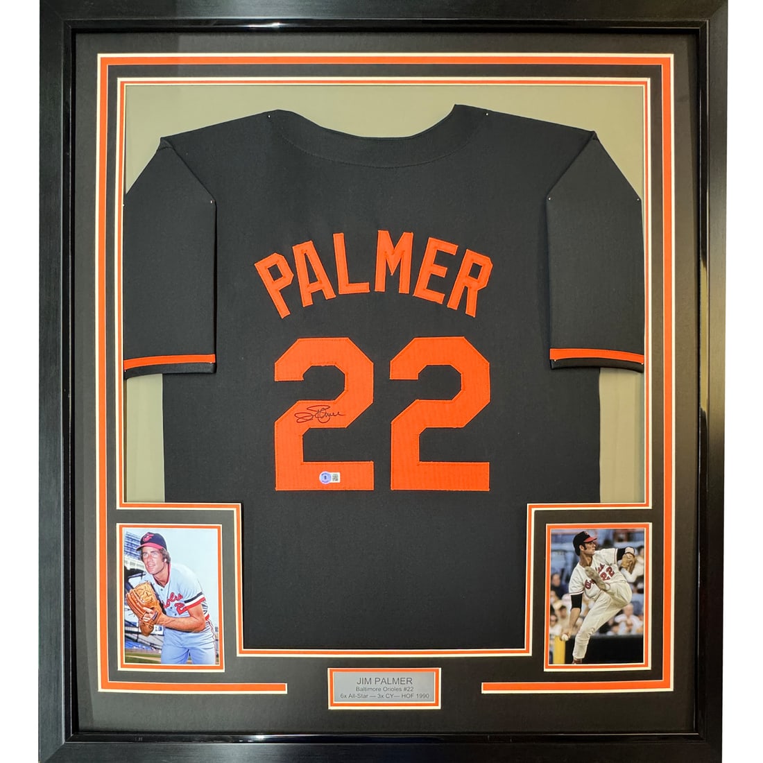 Framed Autographed Jim Palmer Baltimore Orioles Jersey with JSA COA: Framed Autographed Jim Palmer Baltimore Orioles Jersey with JSA COA Showcase your admiration for baseball legend Jim Palmer with this professionally framed autographed Baltimore Orioles black jersey. 