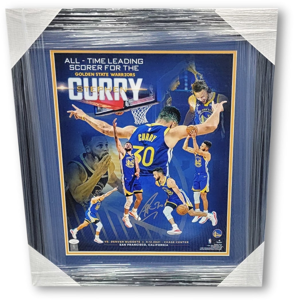 Stephen Curry Autographed 16x20 Photo Framed JSA Certified Warriors: Stephen Curry Autographed 16x20 Photo Framed JSA Certified Warriors Capture a piece of basketball history with this stunning 16x20 photo of Stephen Curry, the Golden State Warriors' all-time scorer. T