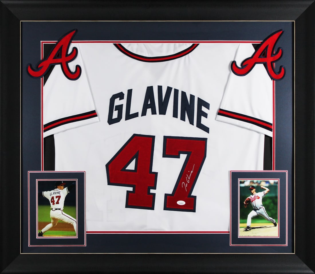 Framed Tom Glavine Signed White Jersey Display JSA Authenticated (1 of 2)
