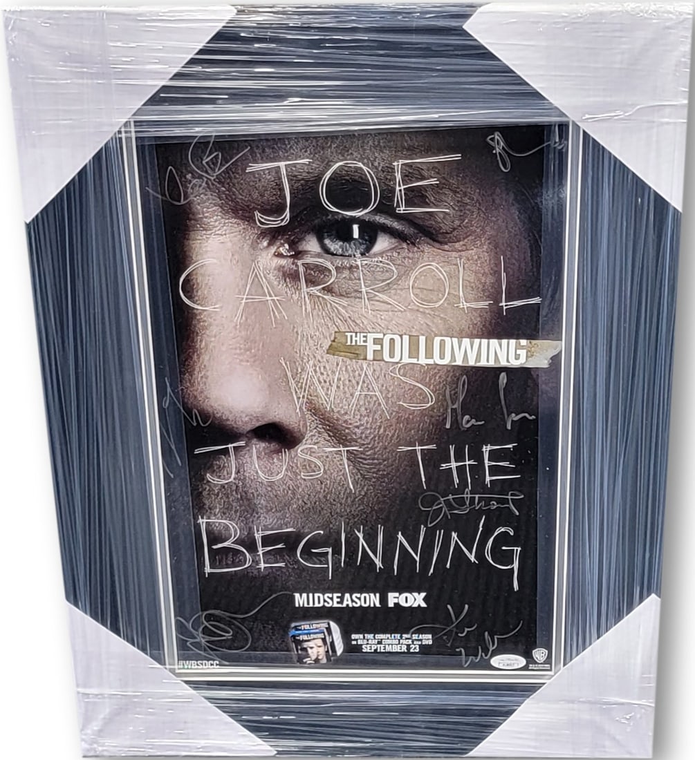 11x17 Poster Signed by The Following Cast Kevin Bacon JSA Authenticated: 11x17 Poster Signed by The Following Cast Kevin Bacon JSA Authenticated This 11x17 inch poster from the television series "The Following" features autographs from seven cast members, including Kevin B