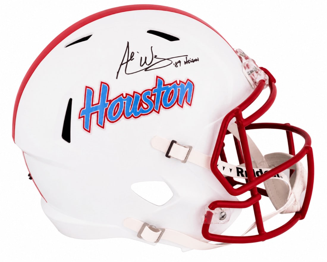 Riddell full size throwback helmet signed by Andre Ware with 89 Heisman inscription: Riddell full size throwback helmet signed by Andre Ware with 89 Heisman inscription This is an original, pre-owned Riddell full size speed replica football helmet signed by Andre Ware for the Houston 