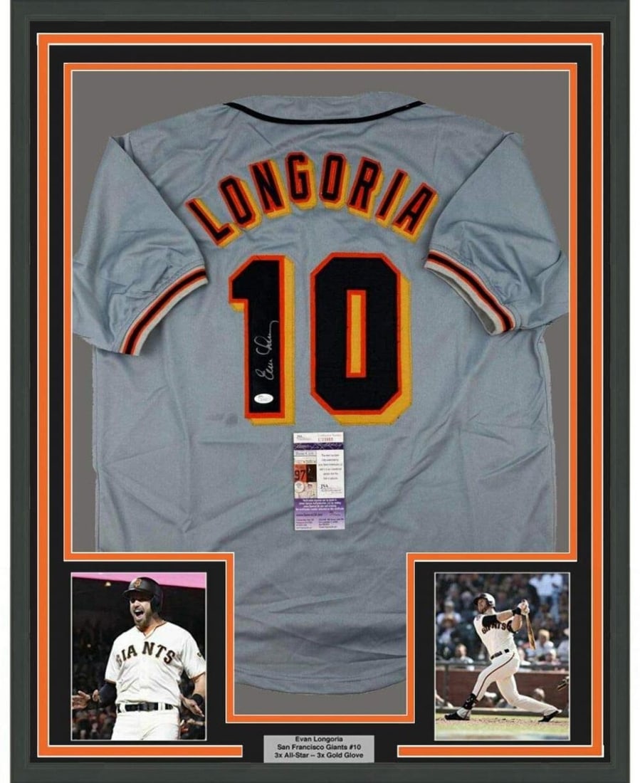 Framed Evan Longoria Autographed Jersey San Francisco Giants JSA COA 35x39: Framed Evan Longoria Autographed Jersey San Francisco Giants JSA COA 35x39 Capture a piece of baseball history with this professionally framed and autographed Evan Longoria San Francisco Giants jersey