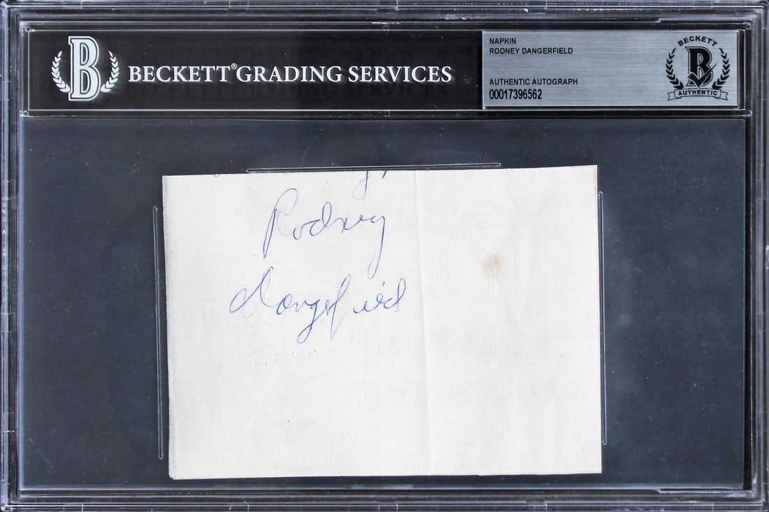 Rodney Dangerfield Signed 3.5x5 Napkin Beckett Authenticated Caddyshack Slab (1 of 2)