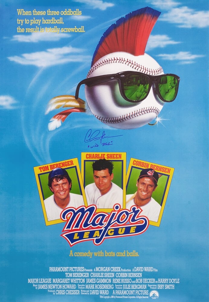 Major League Movie Poster 27x40 Signed by Charlie Sheen with Wild Thing Inscription (1 of 1)