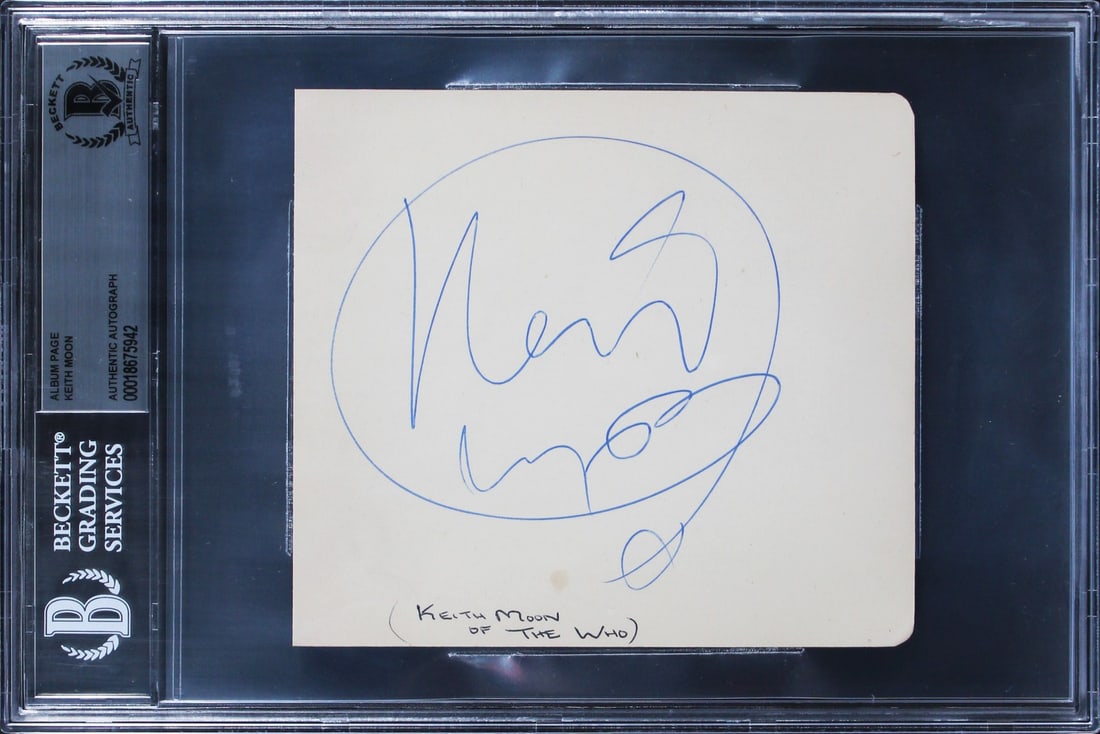 Keith Moon Autographed 5.25x4.5 Album Page Beckett Authenticated Slabbed (1 of 2)