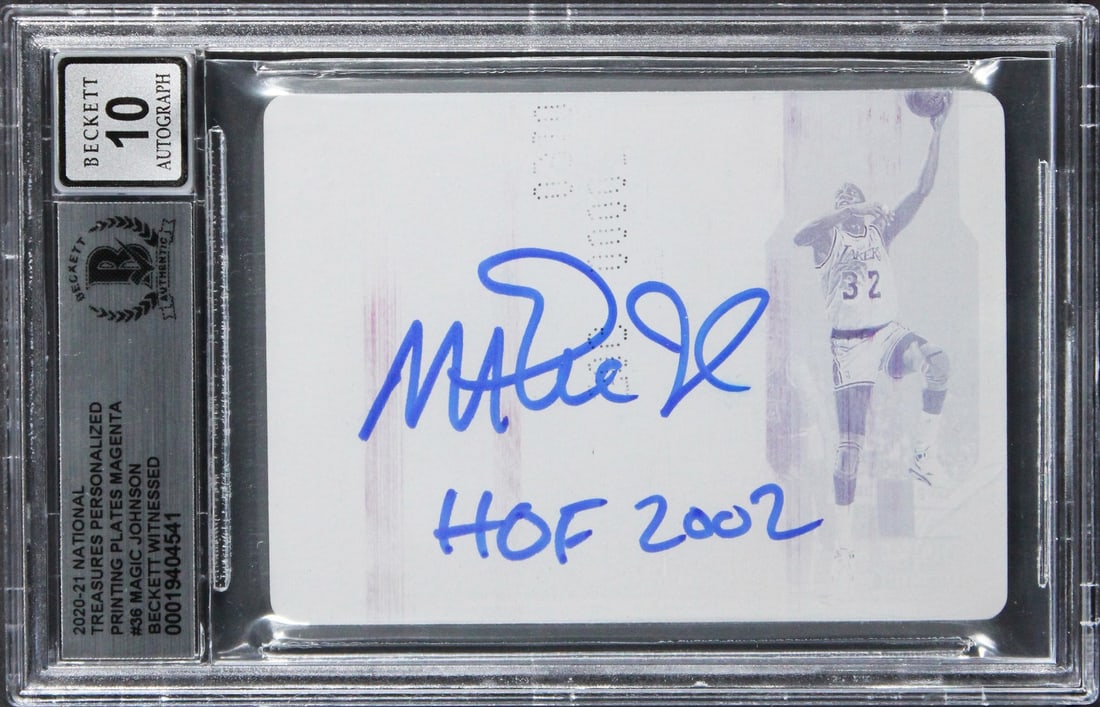 2020 Panini NT Magenta Plate Card Signed by Magic Johnson HOF 2002 BAS 10: 2020 Panini NT Magenta Plate Card Signed by Magic Johnson HOF 2002 BAS 10 This is a 2020 Panini National Treasures Personalized Printing Plates Magenta #36 1/1 card, personally signed by Magic Johnson