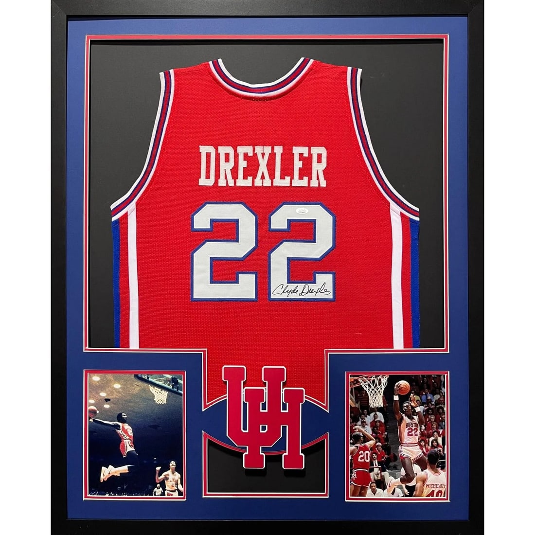 Clyde Drexler Autographed Framed Jersey JSA Houston Cougars (1 of 3)