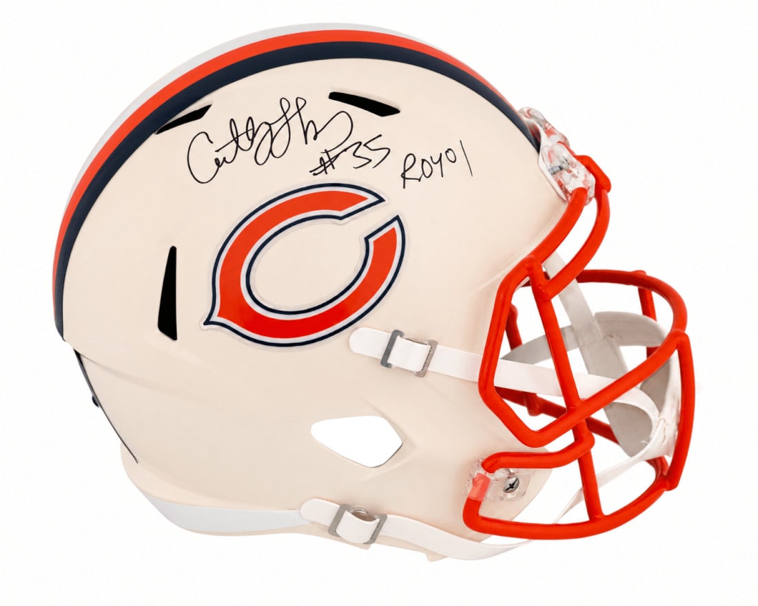 Chicago Bears Riddell full size replica helmet signed by Anthony Thomas ROY 01: Chicago Bears Riddell full size replica helmet signed by Anthony Thomas ROY 01 Signed Chicago Bears retro Riddell full size replica helmet autographed by Anthony Thomas and inscribed "ROY 01." This pr