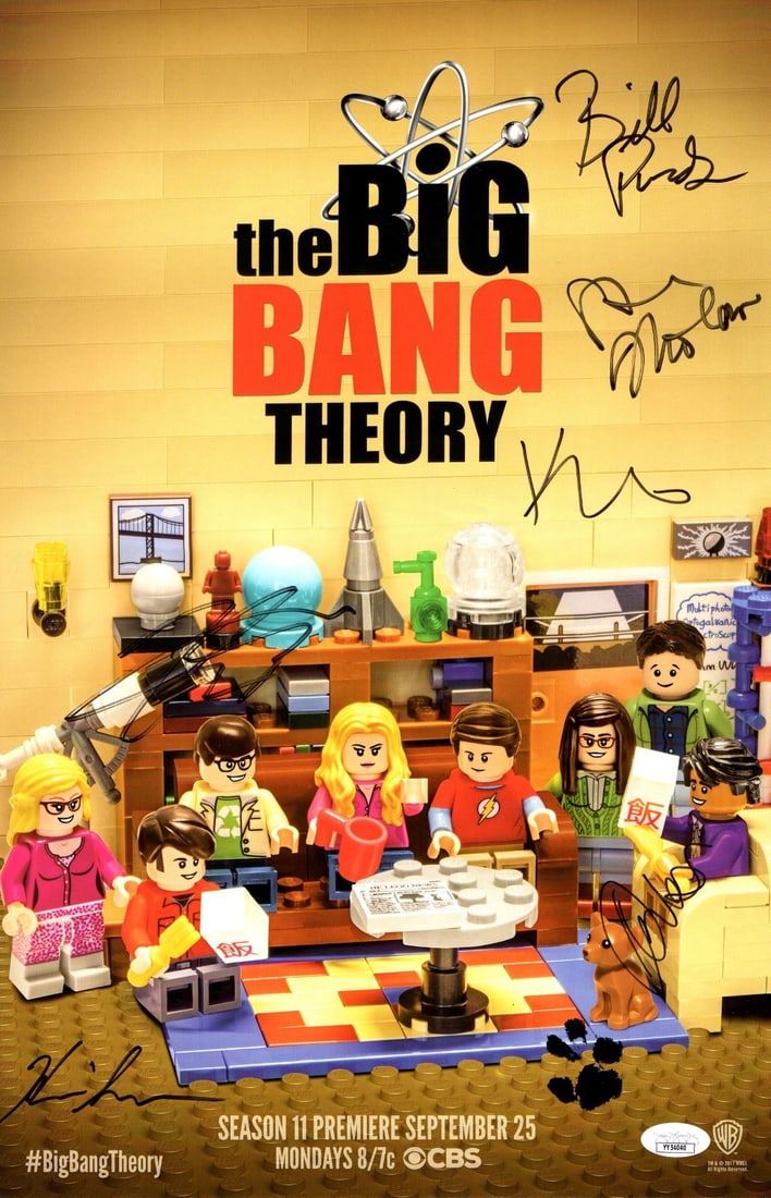 Big Bang Theory Cast Signed 11x17 Poster Six Signatures JSA Authenticated: Big Bang Theory Cast Signed 11x17 Poster Six Signatures JSA Authenticated This is an original 11x17 poster from The Big Bang Theory, autographed by six key figures associated with the show: Kaley Cuoc