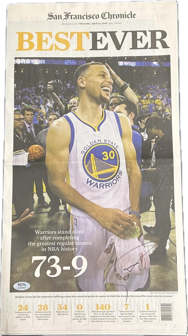 Stephen Curry Autographed San Francisco Chronicle Newspaper PSA Certified Warriors: Stephen Curry Autographed San Francisco Chronicle Newspaper PSA Certified Warriors This listing features a San Francisco Chronicle newspaper signed by Stephen Curry, the renowned player of the Golden 