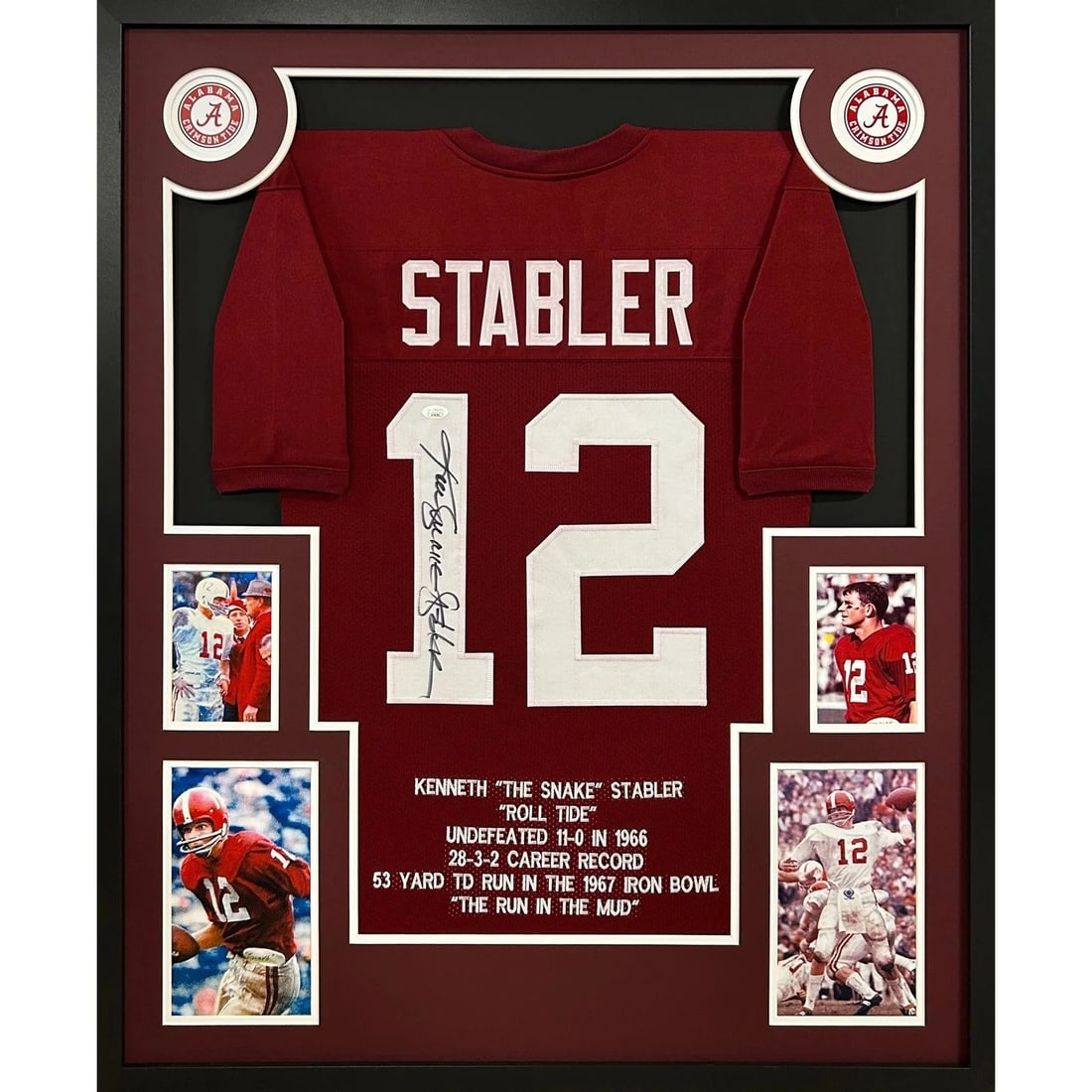 Ken Stabler Autographed Framed Jersey JSA Certified Alabama Raiders (1 of 3)