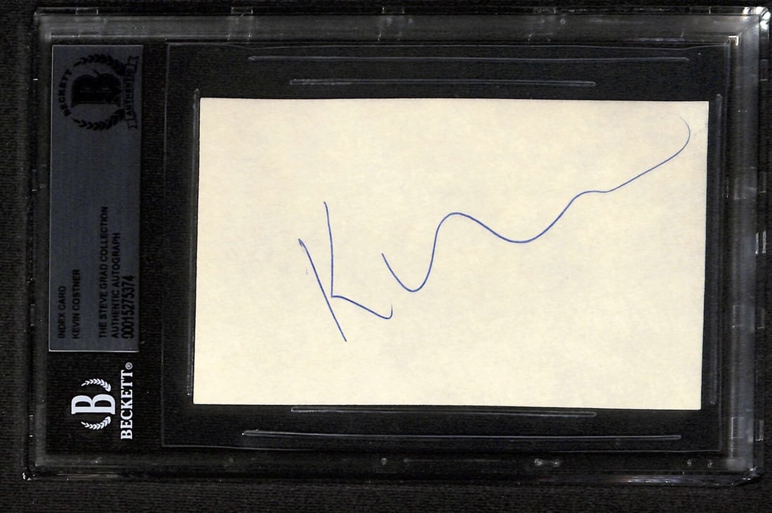 Kevin Costner Signed 3x5 Index Card Dances with Wolves Beckett Authenticated: Kevin Costner Signed 3x5 Index Card Dances with Wolves Beckett Authenticated This is an autographed 3x5 index card signed by Kevin Costner, known for his role as "Lieutenant Dunbar" in the film Dances