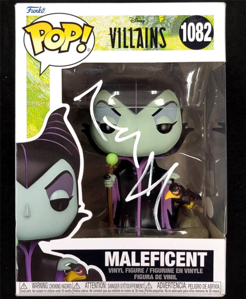 Funko Pop Maleficent 1082 Figure Signed by Angelina Jolie Beckett Authenticated: Funko Pop Maleficent 1082 Figure Signed by Angelina Jolie Beckett Authenticated This Disney Maleficent Funko Pop! figure, number 1082, features an authentic autograph by Angelina Jolie. The item comes