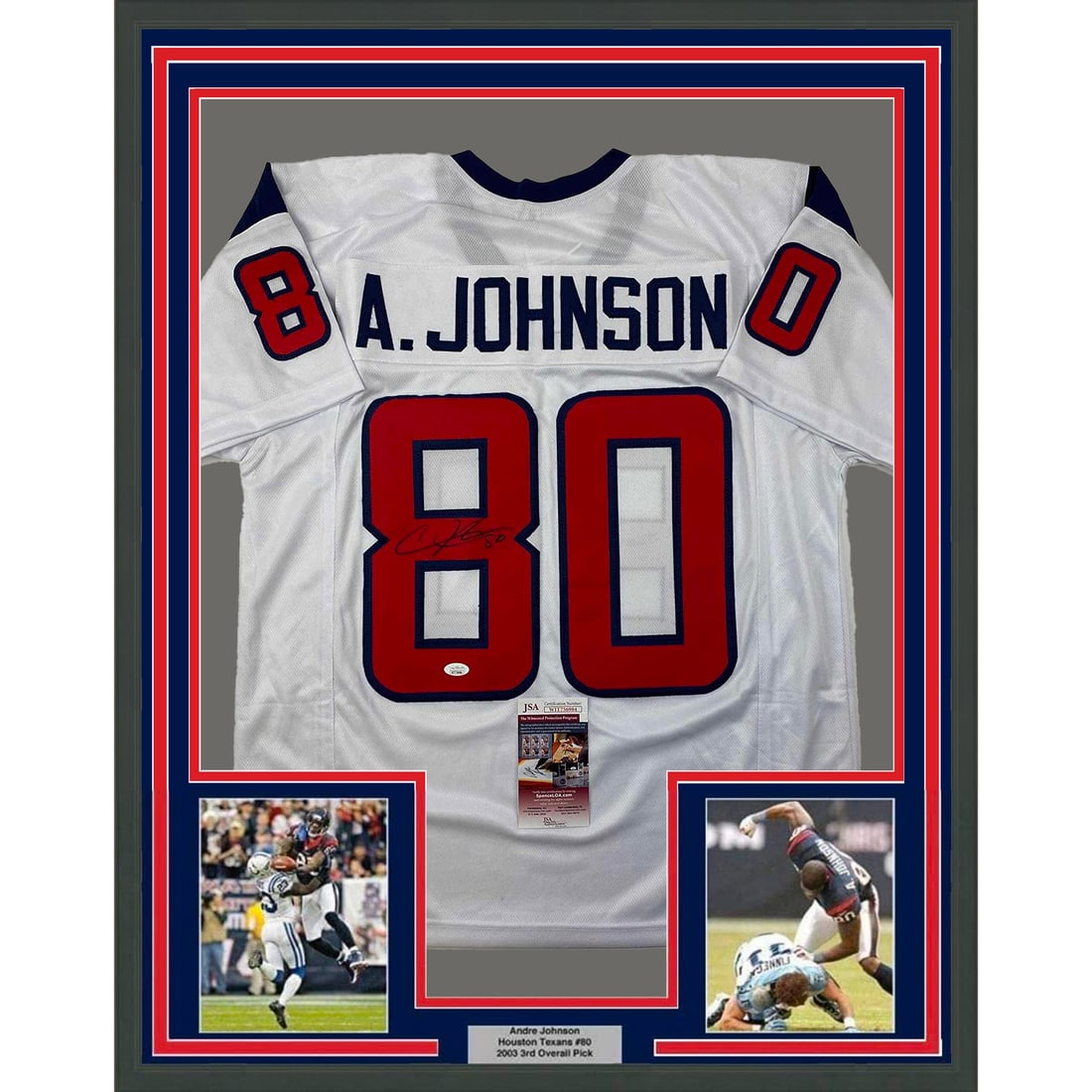 Houston Texans Andre Johnson Signed White Jersey Framed with JSA Authentication (1 of 2)
