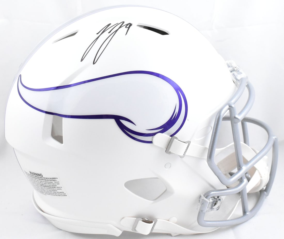 Minnesota Vikings Full Size Alternate 2024 Speed Helmet Signed by JJ McCarthy Beckett (1 of 5)