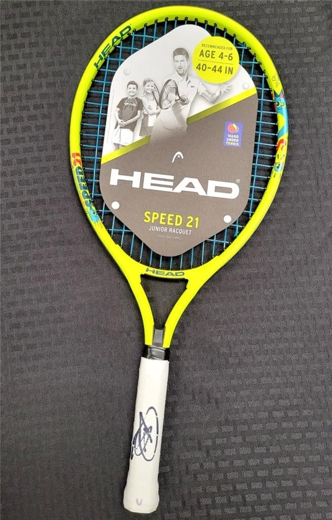 Novak Djokovic Youth Head Tennis Racket Signed with Beckett BAS Authentication: Novak Djokovic Youth Head Tennis Racket Signed with Beckett BAS Authentication This is an original signed Youth Head tennis racket by Novak Djokovic, authenticated by Beckett Authentication Services (