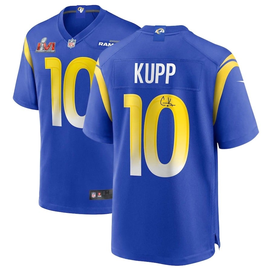 Cooper Kupp Los Angeles Rams autographed jersey Fanatics Authentic: Cooper Kupp Los Angeles Rams autographed jersey Fanatics Authentic This is a pre-owned Los Angeles Rams jersey autographed by Cooper Kupp. The signature has been authenticated by Fanatics Authentic, e