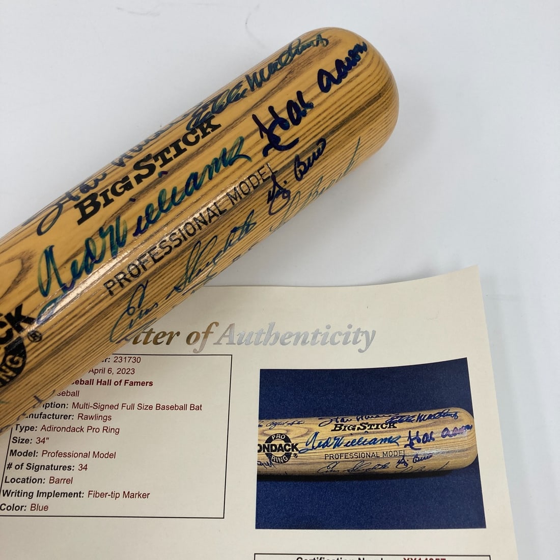 Hall Of Fame Multi Signed Baseball Bat 34 Sigs JSA COA Ted Williams Hank Aaron: Hall Of Fame Multi Signed Baseball Bat 34 Sigs JSA COA Ted Williams Hank Aaron This impressive baseball bat features the signatures of 34 legendary members of the National Baseball Hall of Fame, makin