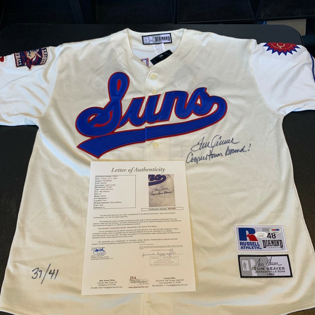 Tom Seaver Signed 1966 Jacksonville Suns Jersey JSA PSA Inscribed Cooperstown Bound: Tom Seaver Signed 1966 Jacksonville Suns Jersey JSA PSA Inscribed Cooperstown Bound This stunning 1966 Jacksonville Suns minor league jersey is signed by Hall of Famer Tom Seaver, a legendary player o