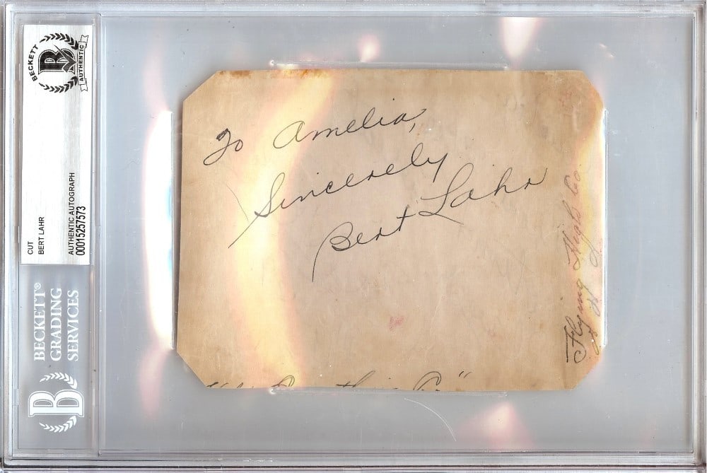 Bert Lahr Cut Signature Authenticated by Beckett Wizard of Oz Collectible: Bert Lahr Cut Signature Authenticated by Beckett Wizard of Oz Collectible This is an original autographed cut signature of Bert Lahr, known for his role as the Lion in The Wizard of Oz. The signature 