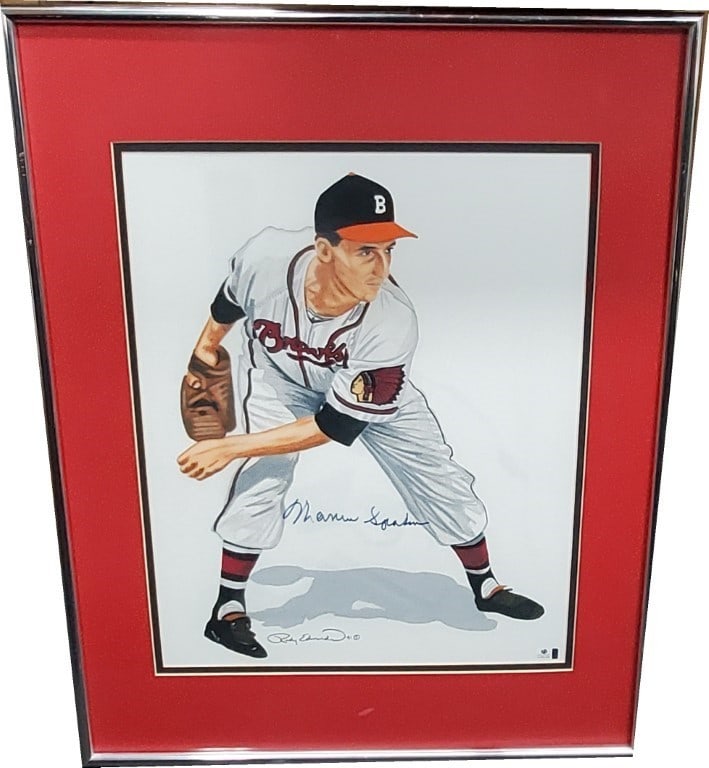 Framed 23x31 Poster Signed by Warren Spahn Authenticated by Global Authentics (1 of 4)