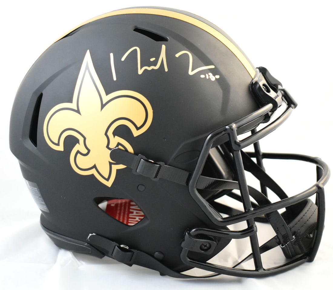 Beckett Holo Michael Thomas Autographed Saints Eclipse Speed Helmet: Beckett Holo Michael Thomas Autographed Saints Eclipse Speed Helmet This is an original, pre-owned football helmet signed by Michael Thomas of the New Orleans Saints. It is described as an authentic f