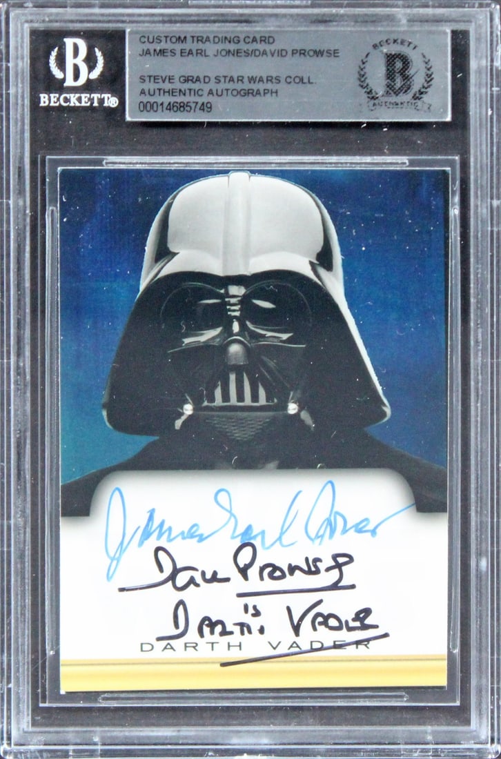 Beckett slabbed Star Wars autographed trading card James Earl Jones David Prowse: Beckett slabbed Star Wars autographed trading card James Earl Jones David Prowse This custom trading card features the signatures of James Earl Jones and David Prowse, both renowned for their roles in