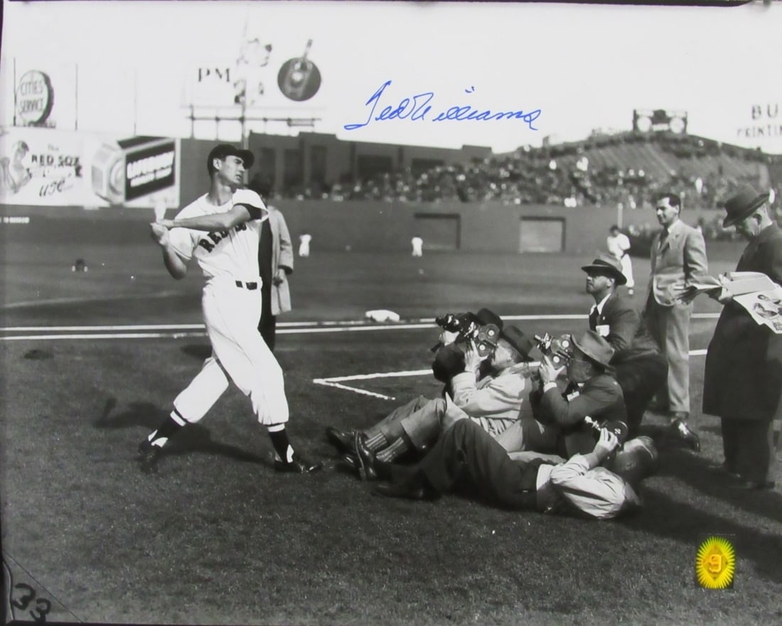16x20 Photo Signed by Ted Williams with Green Diamond Hologram: 16x20 Photo Signed by Ted Williams with Green Diamond Hologram This is an original 16x20 photo of Ted Williams, Hall of Famer for the Boston Red Sox, personally signed by Williams. The photo includes 