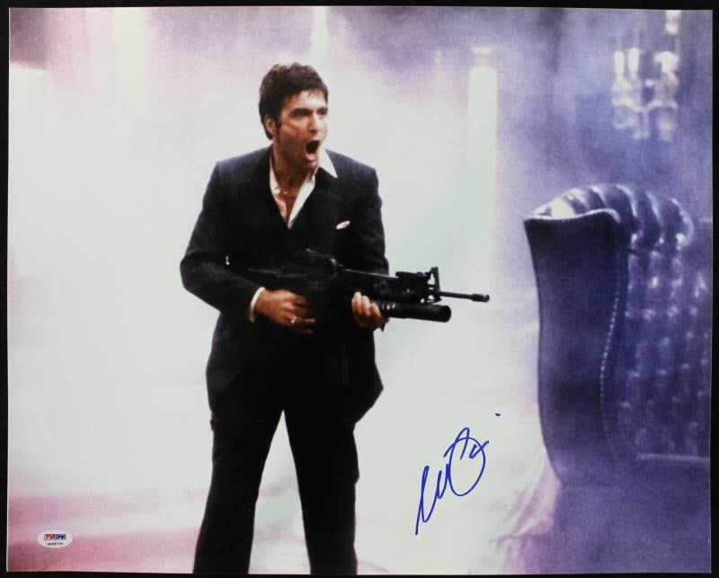Al Pacino Scarface Signed 16x20 Photo PSA Perfect 10 COA: Al Pacino Scarface Signed 16x20 Photo PSA Perfect 10 COA This authentic 16x20 photograph features a stunning signature from the legendary actor Al Pacino, renowned for his iconic role in Scarface. Gra
