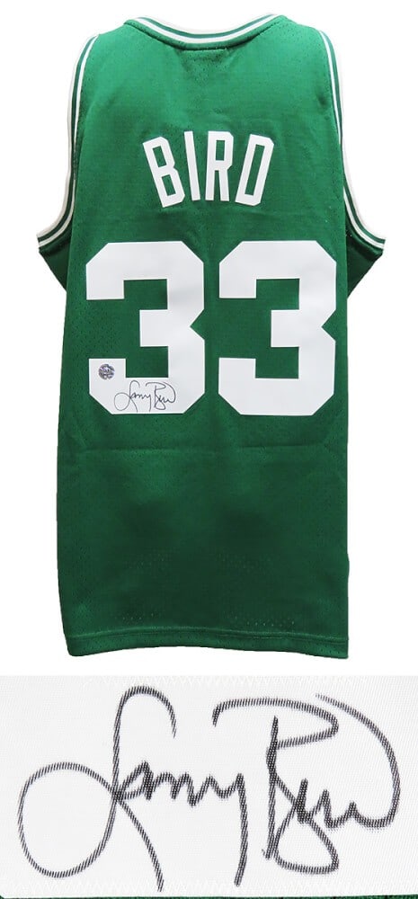 Larry Bird Signed Boston Celtics Green Jersey with Hologram: Larry Bird Signed Boston Celtics Green Jersey with Hologram Celebrate Larry Bird's legendary career with this signed Boston Celtics green Mitchell & Ness NBA swingman jersey. This original piece featu