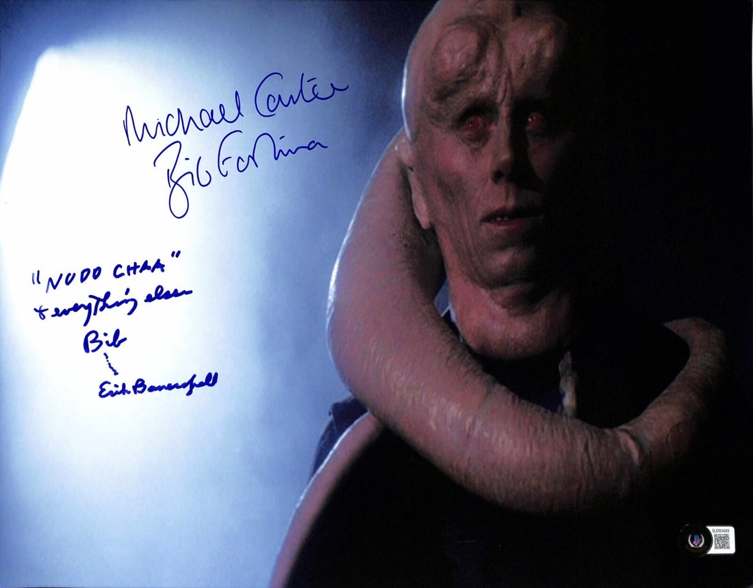 Star Wars Bib Fortuna 11x14 Signed Photo Beckett: Star Wars Bib Fortuna 11x14 Signed Photo Beckett This is an 11x14 color photograph from Star Wars: Return of the Jedi, featuring Bib Fortuna. The photo is hand-signed in blue permanent marker by actor