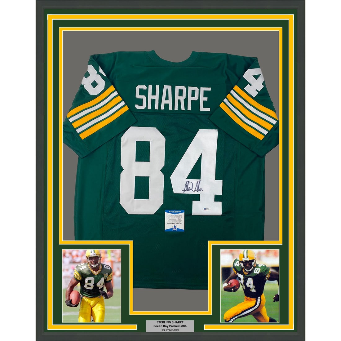 Sterling Sharpe Signed Packers Jersey Framed With Photos Beckett Authenticated 33x42: Sterling Sharpe Signed Packers Jersey Framed With Photos Beckett Authenticated 33x42 This professionally framed and matted Green Bay Packers jersey features the authentic signature of NFL player Sterl